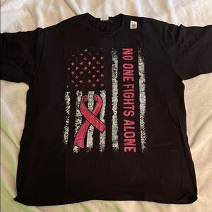 Pink Ribbon Flag Breast Cancer No One Fights Alone shirt (XL) (10% to Charity)